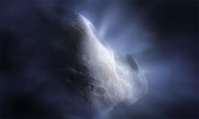 Mô phỏng sao chổi 238P/Read cho thấy quá trình thăng hoa - băng nước bốc hơi khi tới gần Mặt Trời. Ảnh: NASA/ESA