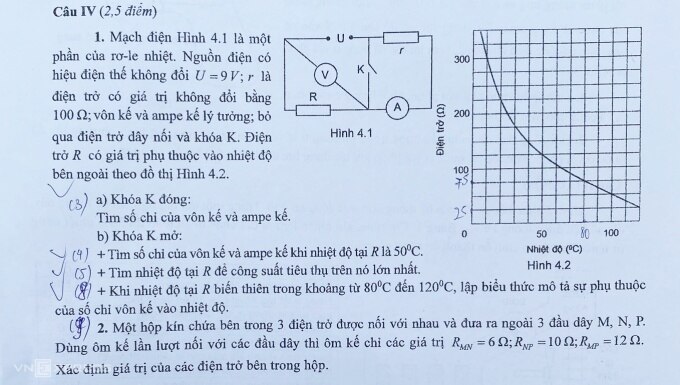 Câu IV trong đề Vật lý vào lớp 10 chuyên của Hà Nội, năm học 2023-2024, chiều 12/6. Ảnh: Dương Tâm