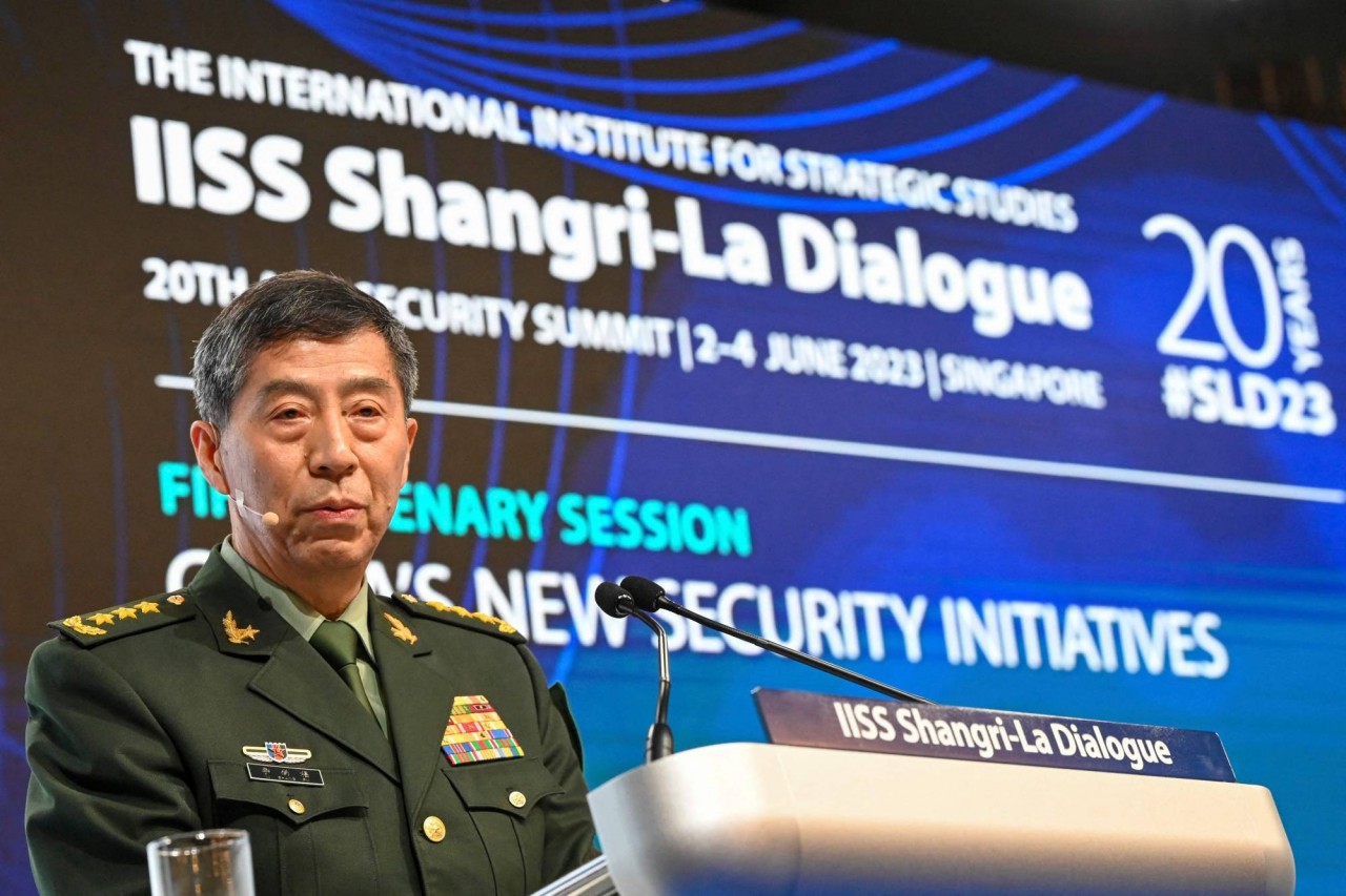 (06.05) Bộ trưởng Quốc phòng Trung Quốc Lý Thượng Phúc phát biểu ngày 3/6 tại Đối thoại Shangri-La, Singapore. (Nguồn: AFP)
