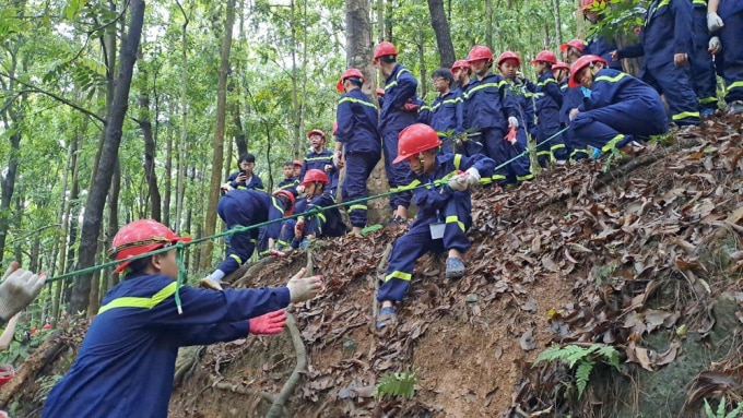 Minh cùng các bạn tham gia hoạt động huấn luyện cứu hộ trong rừng khi tham gia trại hè lính cứu hỏa. Ảnh: Nhân vật cung cấp