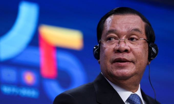 Thủ tướng Campuchia Hun Sen phát biểu tại Brussels, Bỉ, hồi tháng 12/2022. Ảnh: Reuters