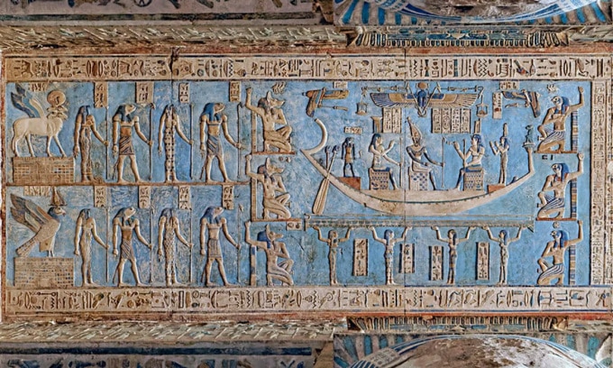 Một phần trên trần nhà thiên văn tại đền Dendera, Ai Cập. Ảnh: Kairoinfo4u