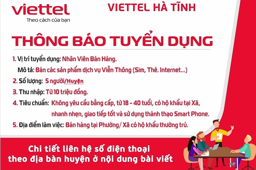 Viettel Hà Tĩnh thông báo tuyển dụng nhân viên