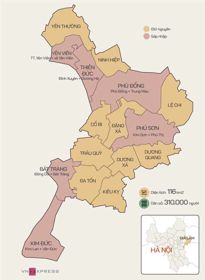 Diện tích, dân số và số phường của quận Gia Lâm theo đề án thành lập quận. Đồ hoạ: Phương Nghi