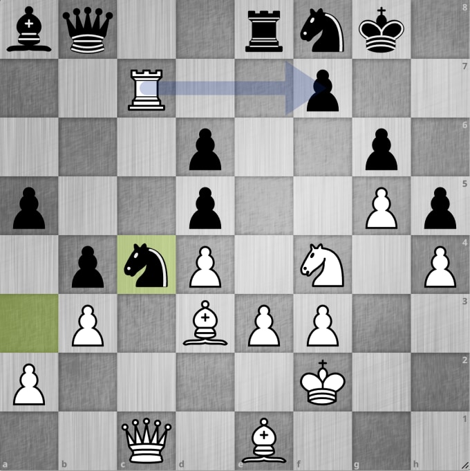 Thế cờ sau 42...Nc4. Ivanisevic dùng mã chắn cột c để bắt xe trắng ở c7. Quang Liêm không ngần ngại thí xe vào tốt f7 và đây cũng là phương án duy nhất giúp Trắng thắng. Quang Liêm sau đó bắt lại mã ở c4 và dù thiệt chất, vẫn có ưu thế lớn bởi vua đen đã suy yếu, còn các quân đen đều nằm ở hàng tám.