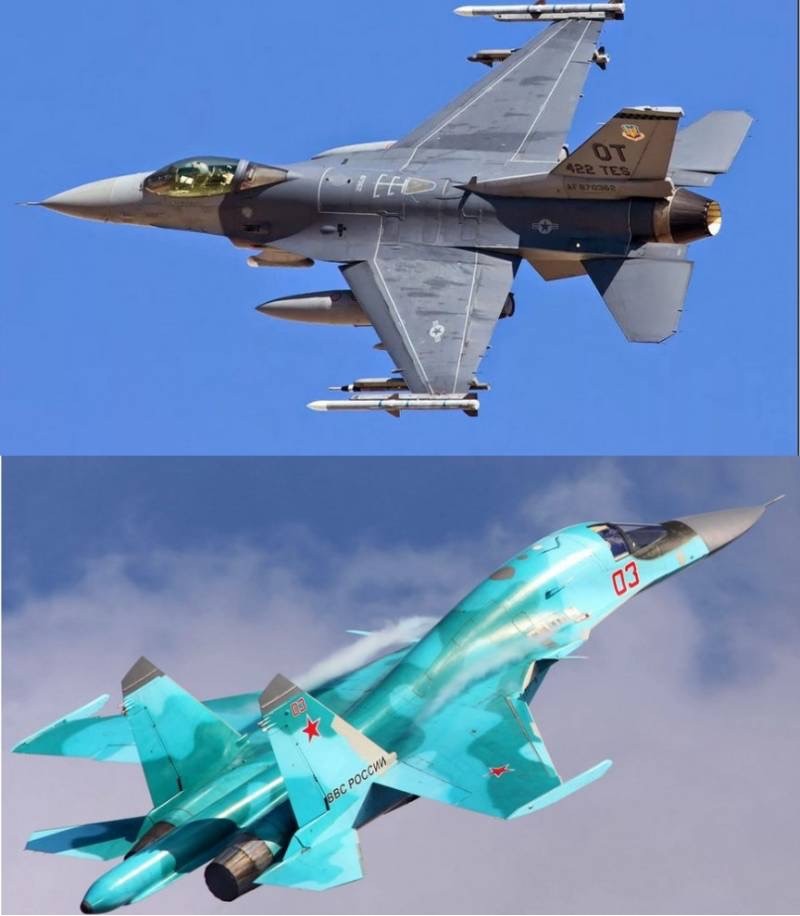 Su-34 confronts F-16 in the Russian conflict 