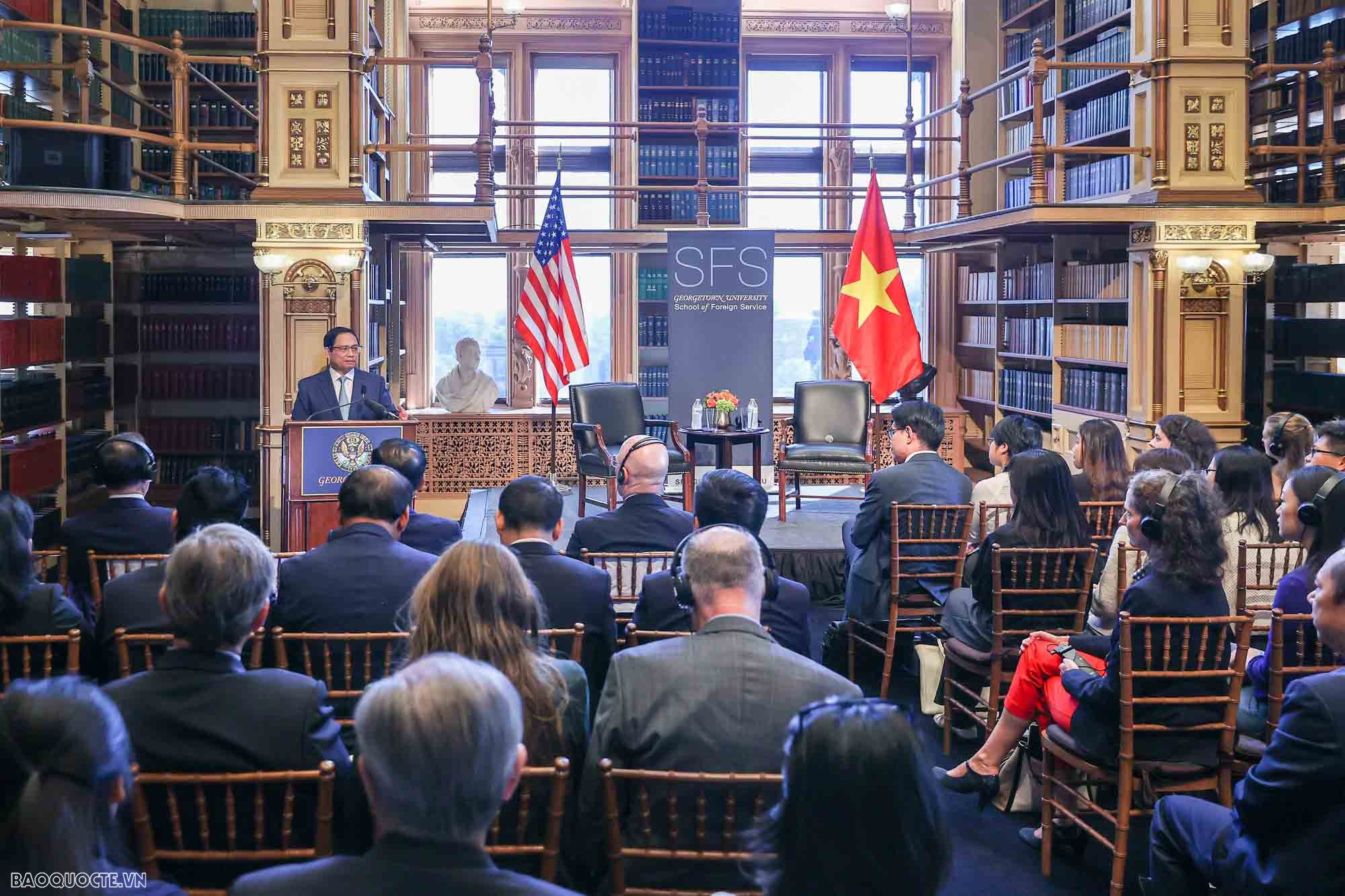 Thủ tướng Phạm Minh Chính nêu rõ, quan hệ Việt Nam - Hoa Kỳ cần hướng tới mục tiêu phát triển ngày càng sâu rộng, thực chất và hiệu quả, tương xứng với khuôn khổ mới