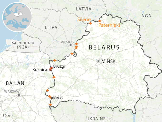 Vị trí Belarus và các cửa khẩu với láng giềng. Đồ họa: AFP