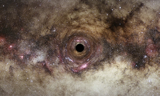 Mô phỏng hố đen ngoài vũ trụ. Ảnh: ESA/Hubble/Digitized Sky Survey/Nick Risinger/N. Bartmann