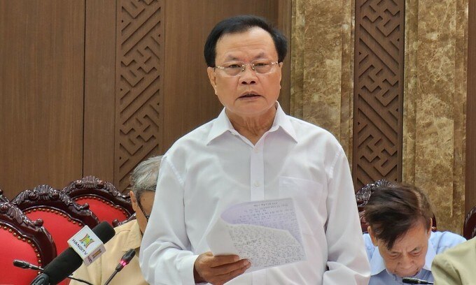 Nguyên Bí thư Thành ủy Hà Nội Phạm Quang Nghị phát biểu tại hội nghị, sáng 18/9. Ảnh: Hoàng Phong
