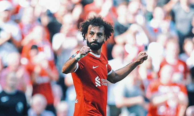 Salah mừng sau khi đá phạt đền mở tỷ số cho Liverpool trong trận thắng West Ham 3-1 trên sân Anfield ở vòng 6 Ngoại hạng Anh ngày 24/9. Ảnh: AFP