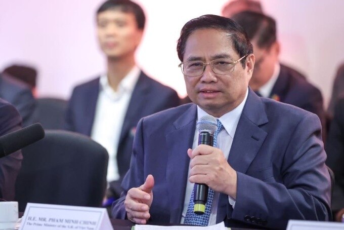 Thủ tướng Phạm Minh Chính phát biểu tại cuộc gặp đại diện doanh nghiệp. Ảnh: Nhật Bắc