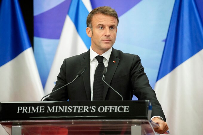 Tổng thống Pháp Emmanuel Macron phát biểu tại Jerusalem ngày 24/10. Ảnh: AFP