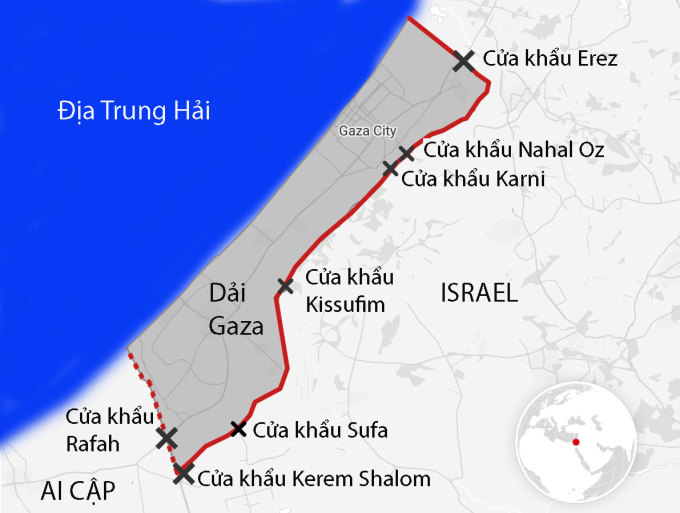 Vị trí cửa khẩu Rafah ở biên giới Ai Cập - Dải Gaza. Đồ họa: datawrapper