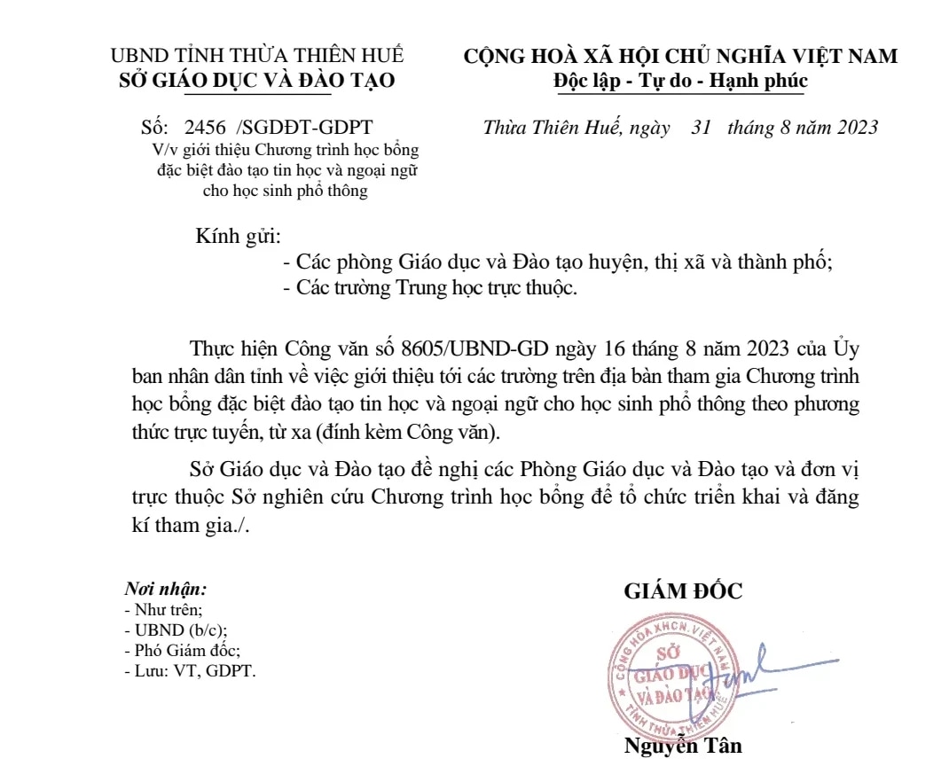 Thừa Thiên-Huế: Sở GD-ĐT vấp phản ứng sau văn bản giới thiệu khóa học tiếng Anh - Ảnh 1.