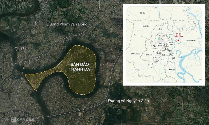 Vị trí bán đảo Bình Quới - Thanh Đa. Đồ họa: Đăng Hiếu