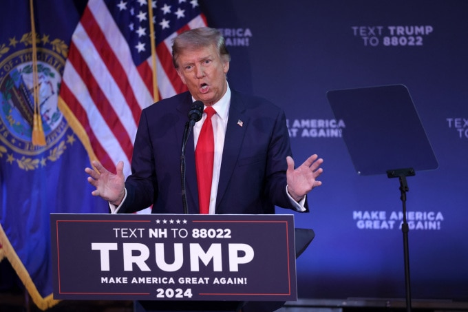 Ứng viên tổng thống đảng Cộng hòa Donald Trump phát biểu tại sự kiện vận động ở Rochester, bang New Hampshire ngày 21/1. Ảnh: AFP