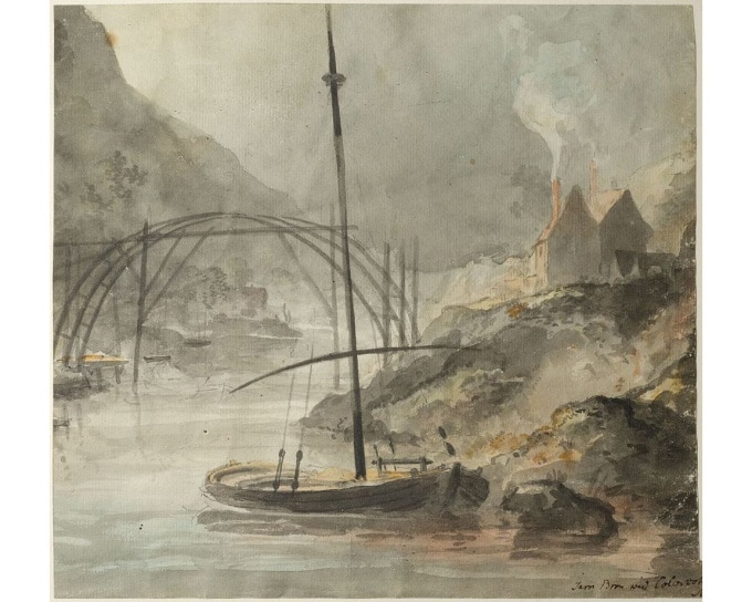 Bức tranh Iron Bridge đang trong quá trình xây dựng của Elias Martin vào tháng 7/1779.  Ảnh: Amusing Planet