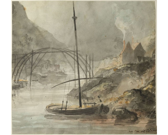 Bức tranh Iron Bridge đang trong quá trình xây dựng của Elias Martin vào tháng 7/1779. Ảnh: Amusing Planet