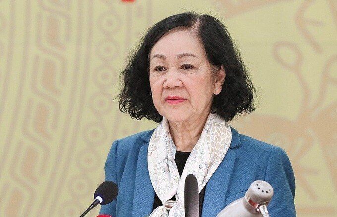 Thường trực Ban Bí thư, Trưởng ban Tổ chức Trung ương Trương Thị Mai nói tại Hội nghị Ủy ban Trung ương MTTQ Việt Nam sáng 24/1. Ảnh: Hoàng Phong