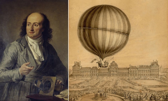 Minh họa Jacques Charles và chuyến bay khí cầu hydro chở người đầu tiên của ông với Nicolas-Louis Robert ngày 1/12/1783. Ảnh: Amusing Planet