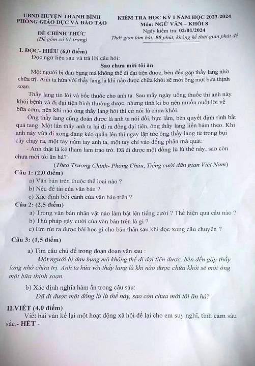 Kiểm điểm giáo viên ra đề thi văn lớp 8 có ngữ liệu 'nhạy cảm'- Ảnh 1. Kiểm điểm giáo viên ra đề thi văn lớp 8 có ngữ liệu 'nhạy cảm'- Ảnh 1.
