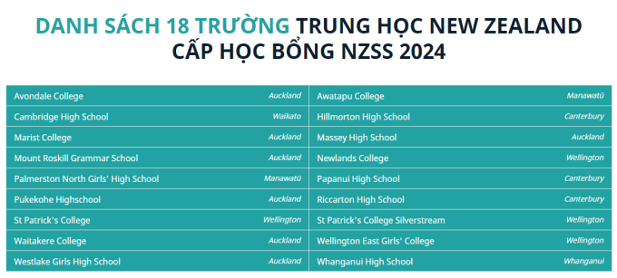 List of 18 New Zealand high schools offering scholarships. Screenshots