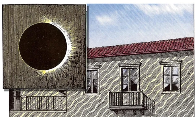Mô phỏng các dải bóng xuất hiện khi Mặt Trời thu hẹp thành dải sáng mỏng trong nhật thực toàn phần. Ảnh: Sky and Telescope Magazine
