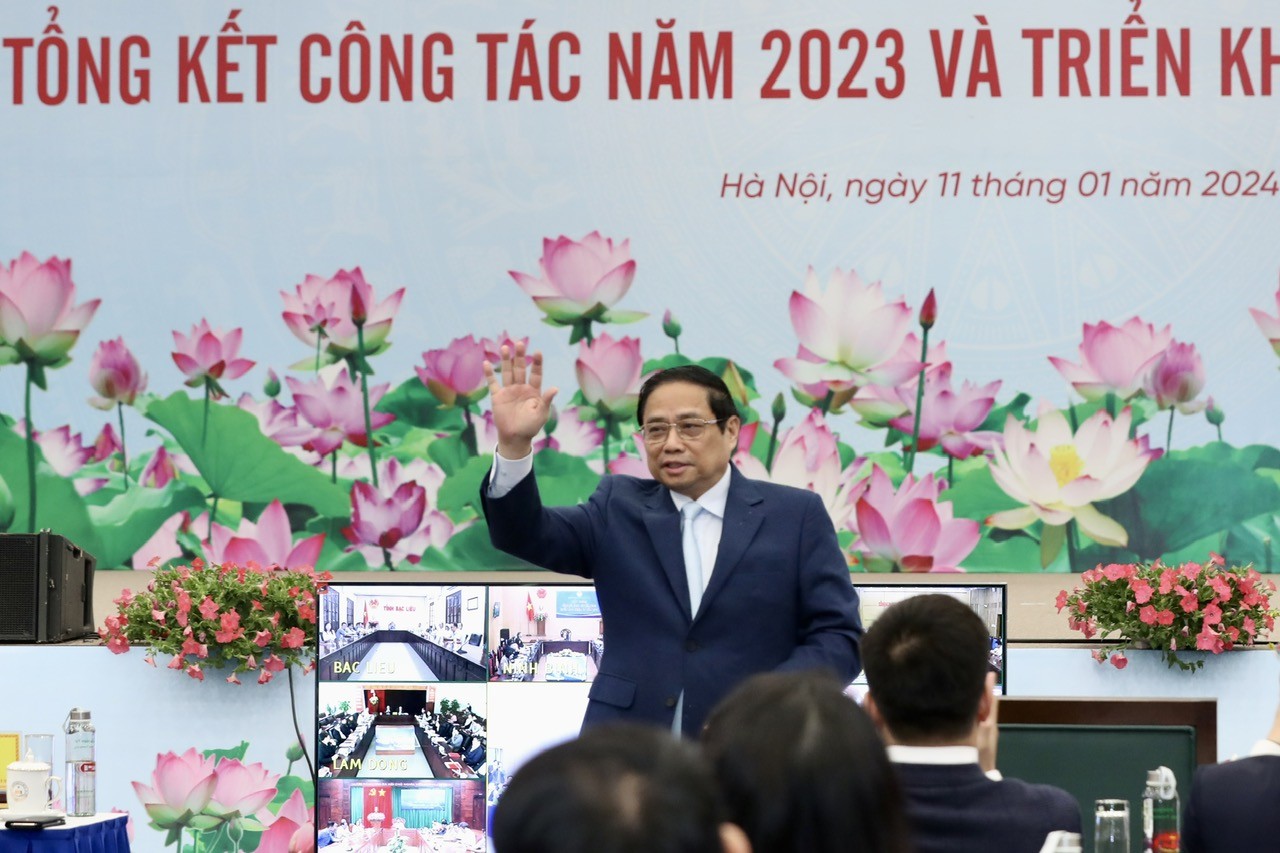 Thủ tướng Chính phủ Phạm Minh Chính tham dự Hội nghị Tổng kết công tác năm 2023, triển khai nhiệm vụ năm 2024 của Bộ Kế hoạch và Đầu tư (Ảnh: Đức Thanh)