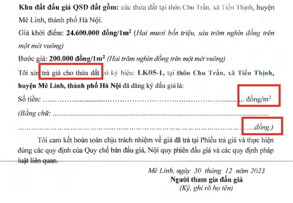 Vụ trúng đấu giá đất hơn 4 tỷ đồng/m2 ở Mê Linh: Chi tiết gây nhầm lẫn - 2 Vụ trúng đấu giá đất hơn 4 tỷ đồng/m2 ở Mê Linh: Chi tiết gây nhầm lẫn - 2