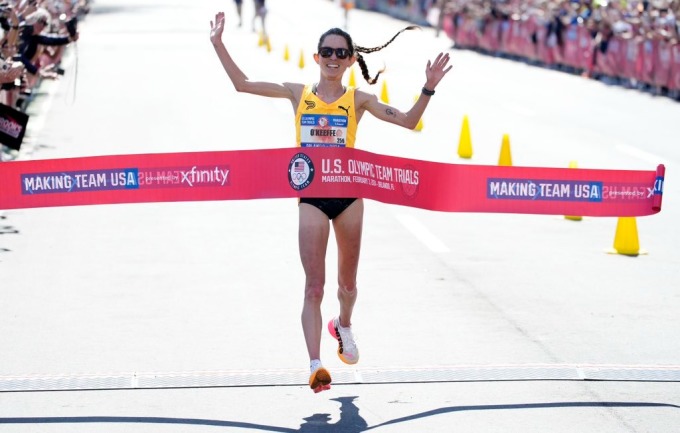 Fiona O’Keeffe trong khoảnh khắc về nhất Olympic Trials ở Orlando, Mỹ ngày 3/2. Ảnh: USA Track & Field
