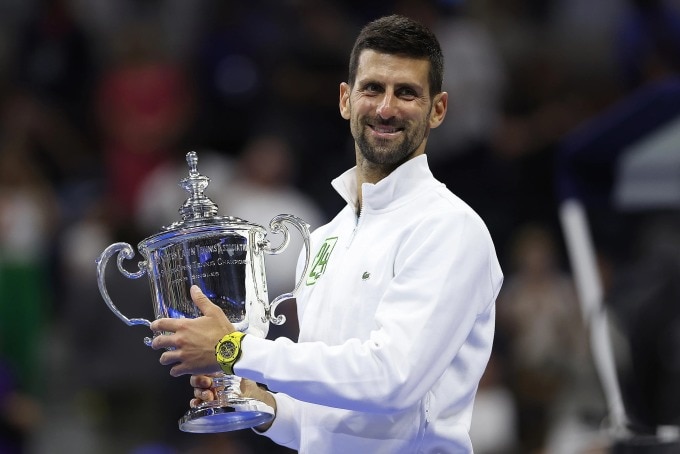 Djokovic mừng chức vô địch Mỹ Mở rộng 2023 tại New York - nơi anh giành Grand Slam thứ 24. Ảnh: Reuters