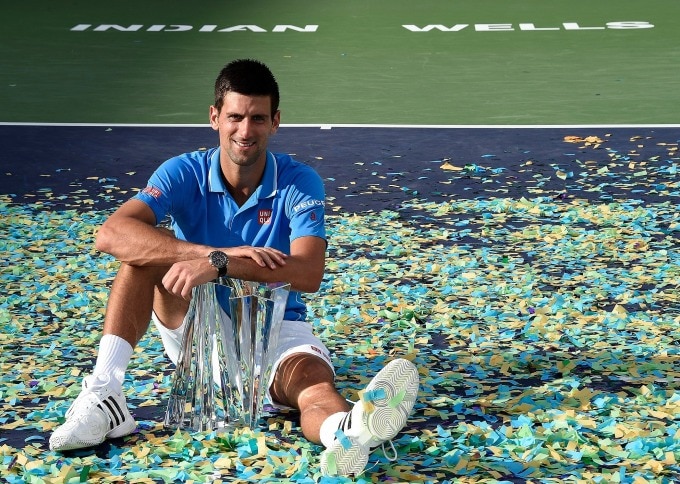 Djokovic mừng chức vô địch Indian Wells Masters 2015. Ảnh: ATP