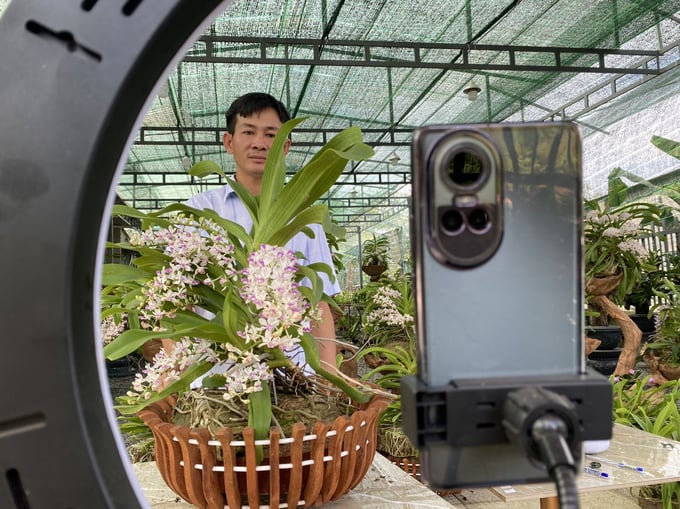 a61368cb4e6ee430bd7f2-122259_435.jpg Anh Hùng tận dụng mạng xã hội tổ chức Livestream bán hoa lan. Ảnh: Trần Trung.