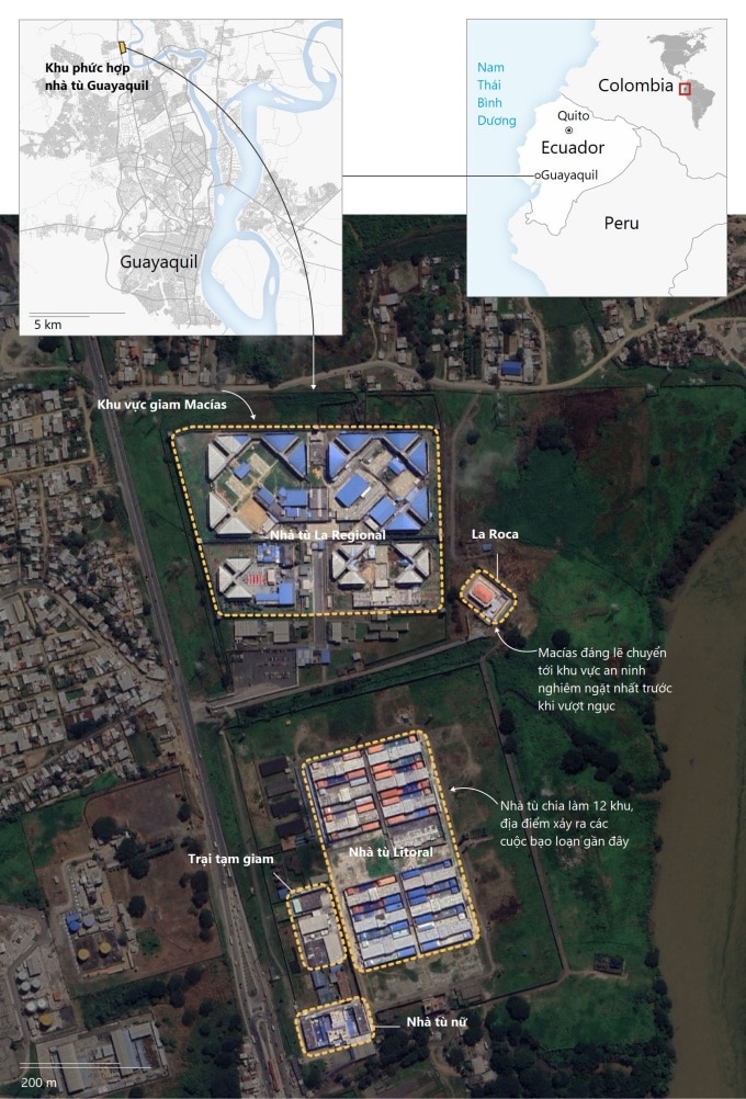 Sơ đồ khu phức hợp nhà tù Guayaquil. Đồ họa: CNN
