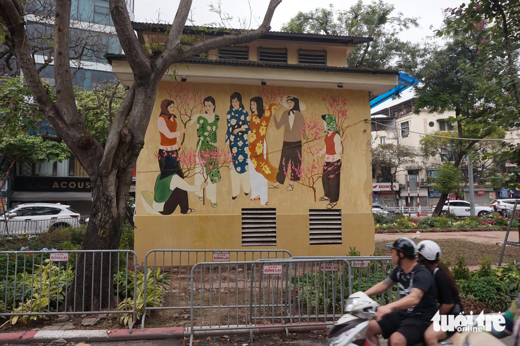 Bức tranh của họa sĩ Lương Xuân Nhị được vẽ trên bức tường -trạm biến áp mà phía đối diện bên kia đường chính là ngôi nhà của danh họa này - Ảnh: T.ĐIỂU Bức tranh của họa sĩ Lương Xuân Nhị được vẽ trên bức tường - trạm biến áp mà phía đối diện bên kia đường chính là ngôi nhà của danh họa này - Ảnh: T.ĐIỂU