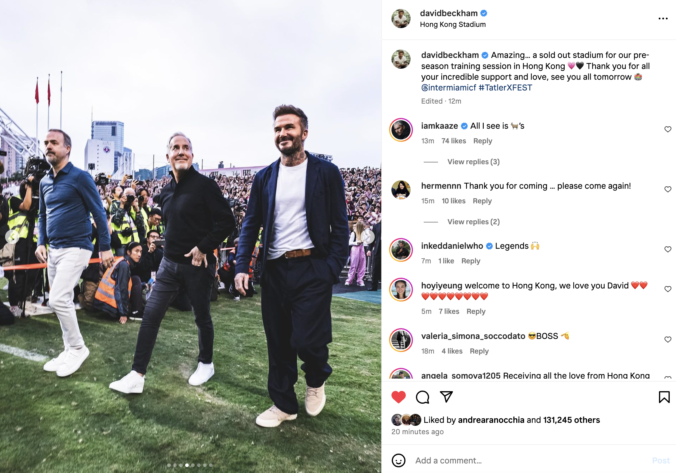 David Beckham lập tức đến Hồng Kông trong ngày 40.000 CĐV chào đón Messi- Ảnh 1. David Beckham lập tức đến Hồng Kông trong ngày 40.000 CĐV chào đón Messi- Ảnh 1.