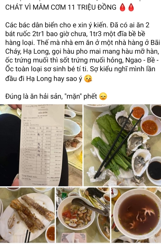 Vụ việc nhà hàng ở Hạ Long bị tố chặt chém được đưa lên Facebook. Ảnh Chụp màn hình