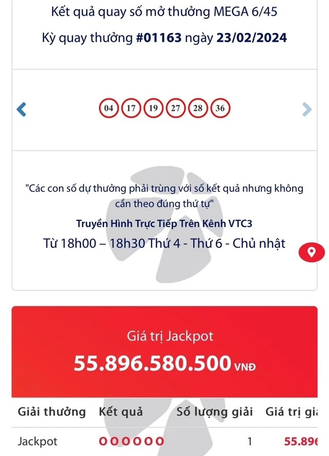 Một khách hàng vừa trúng giải Jackpot gần 56 tỉ đồng- Ảnh 1.