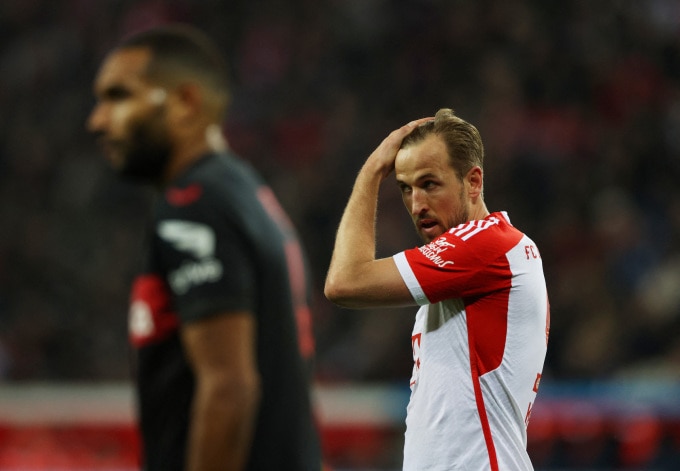 Tiền đạo Harry Kane trong trận Bayern thua chủ nhà Leverkusen 0-3 trên sân Bay Arena ở vòng 21 Bundesliga. Ảnh: Reuters