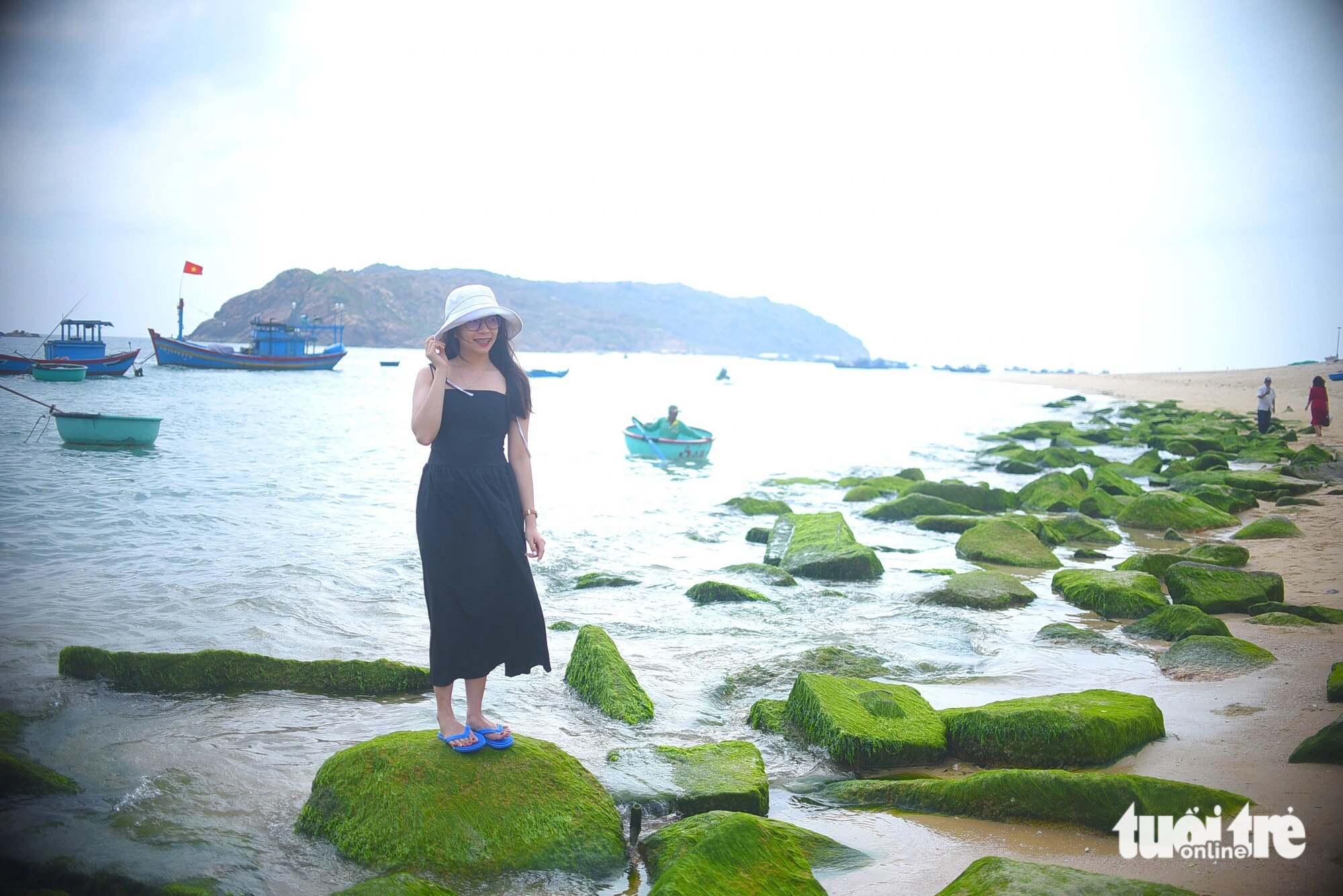 Bãi rêu ở xã Nhơn Hải chạy dọc theo bờ biển khiến du khách mê mẩn - Ảnh: LÂM THIÊN