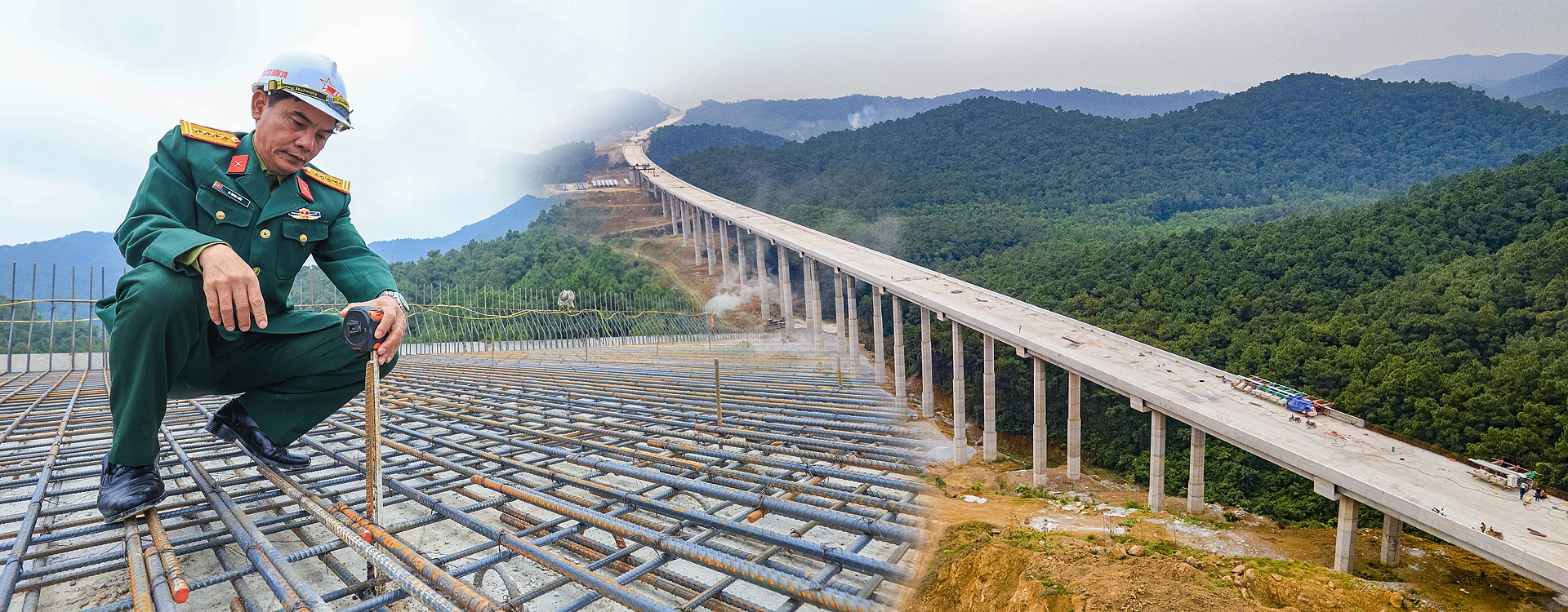 Đại tá Lê Minh Đức kiểm tra kỹ thuật thi công cốt thép trước khi đổ bê tông bản mặt cầu Thần Vũ Đại tá Lê Minh Đức kiểm tra kỹ thuật thi công cốt thép trước khi đổ bê tông bản mặt cầu Thần Vũ