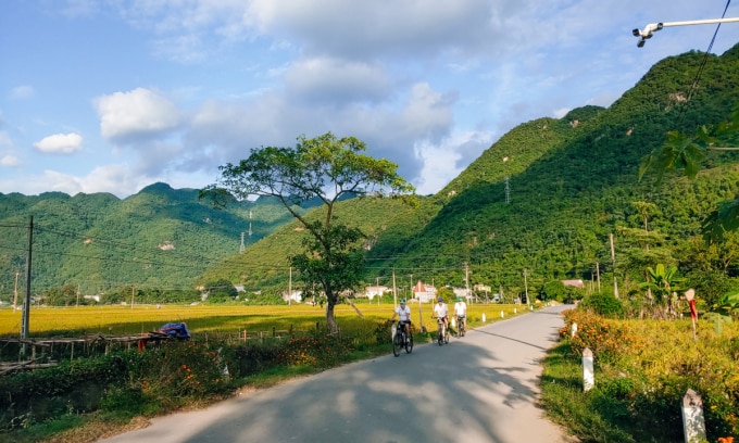 Ngoài đi xe điện, du khách có thể đạp xe quanh thị trấn Mai Châu. Ảnh: Tú Phạm