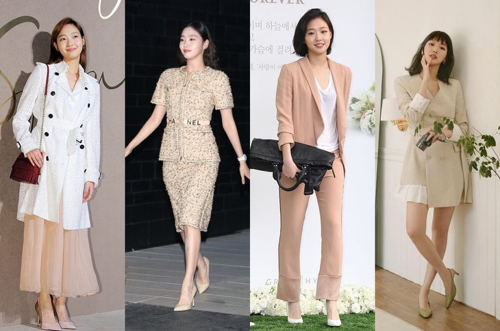 Trong bốn dịp khác nhau, ngôi sao phim truyền hình Hàn Quốc Kim Go Eun đều mặc những trang phục có màu sắc trầm và trung tính, kết hợp với màu trắng hoặc ví và giày để nổi bật hơn - Ảnh: Getty