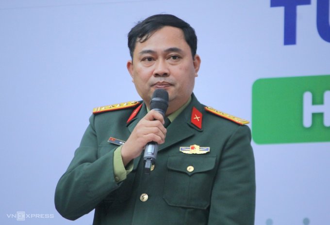 Đại tá Đỗ Thành Tâm, Thư ký ban tuyển sinh quân sự, Bộ Quốc phòng, tại sự kiện sáng 17/3. Ảnh: Thanh Hằng