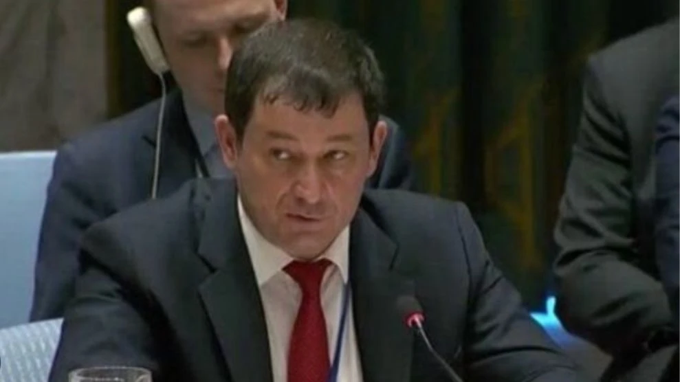 Phó Đại diện thường trực của Nga phát biểu tại HĐBA LHQ Dmitry Polyansky. Ảnh: A NEWS