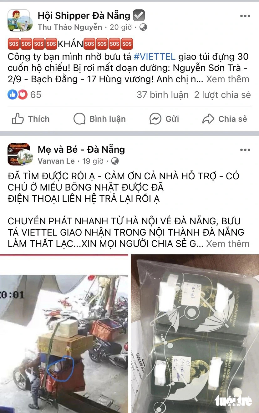 Người Đà Nẵng hợp sức tìm 30 cuốn hộ chiếu trong đêm: Sức mạnh từ lòng tốt- Ảnh 1. Tối qua, khắp các trang mạng ở Đà Nẵng chia sẻ bài đăng tìm 30 cuốn hộ chiếu - Ảnh: chụp màn hình