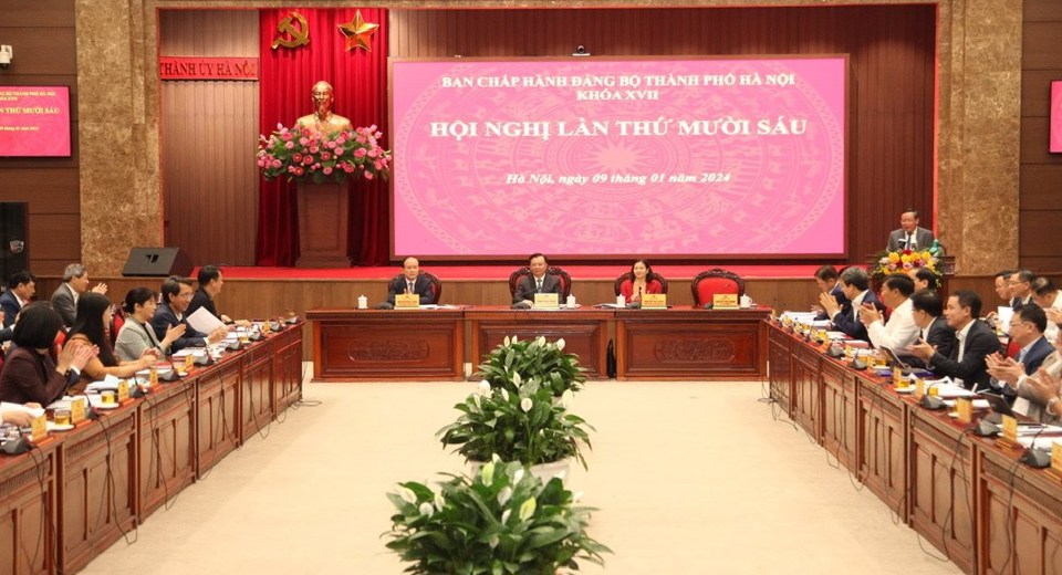 Quang cảnh hội nghị lần thứ 16 Ban Chấp hành Đảng bộ TP Hà Nội khóa XVII