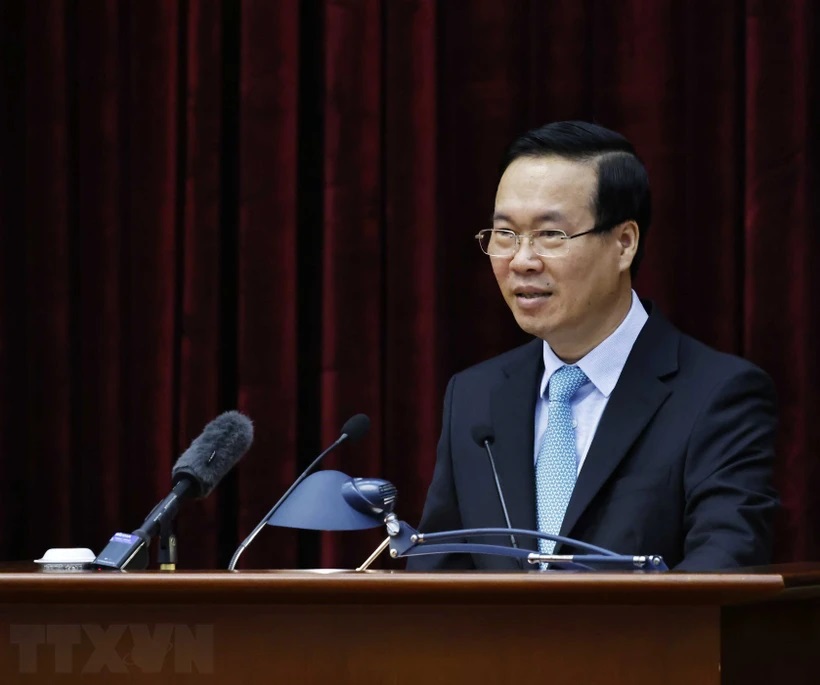 Chủ tịch nước Võ Văn Thưởng phát biểu tại hội nghị. (Ảnh: Thống Nhất/TTXVN) 