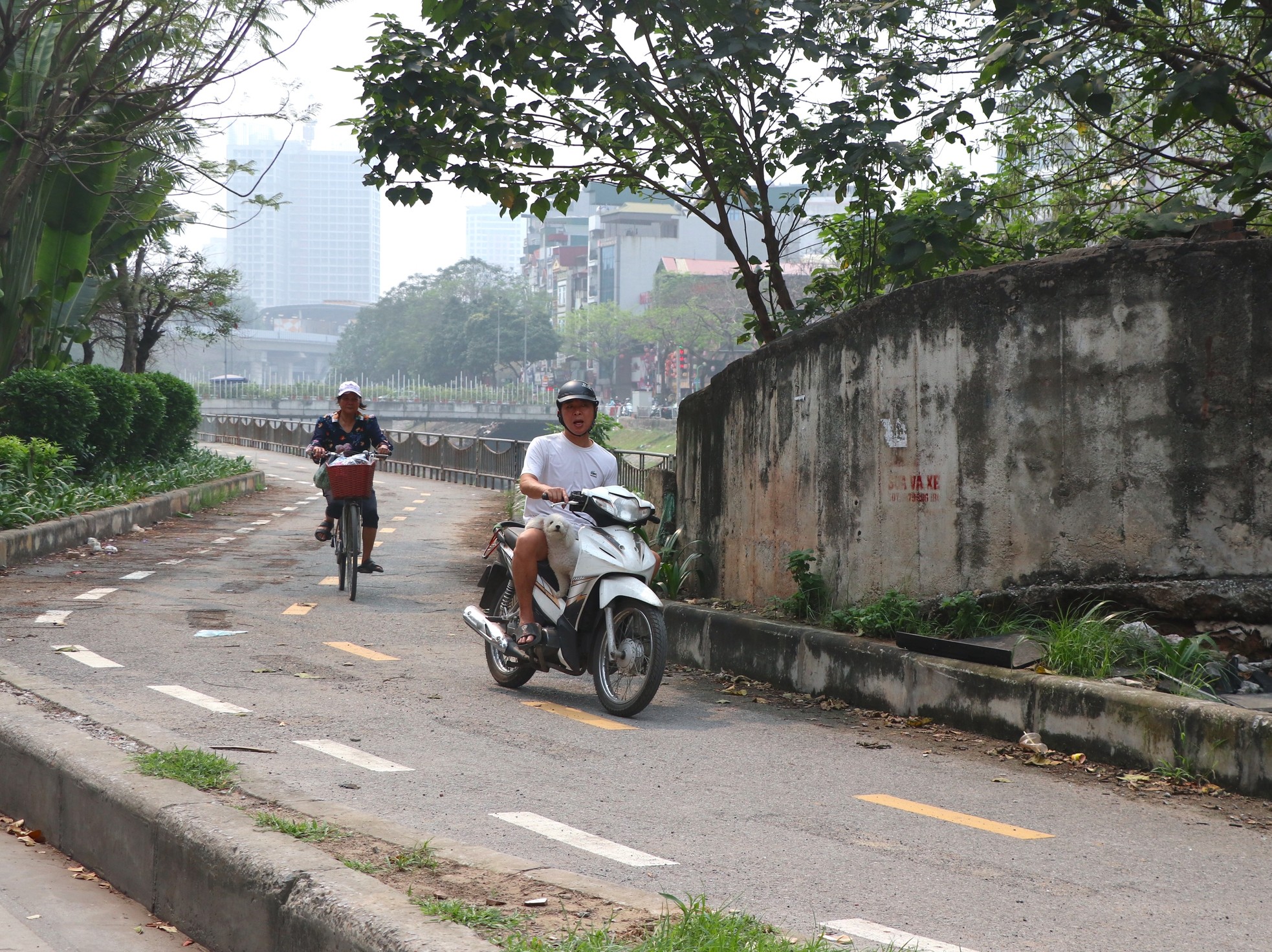 Tháo rào chắn, xe máy 'chen chân' vào tuyến đường dành riêng cho xe đạp ven sông Tô Lịch ảnh 6